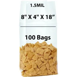 8X4X18 Inches Gusseted Polypropylene Bags 1.5 Mil Side Gusset
