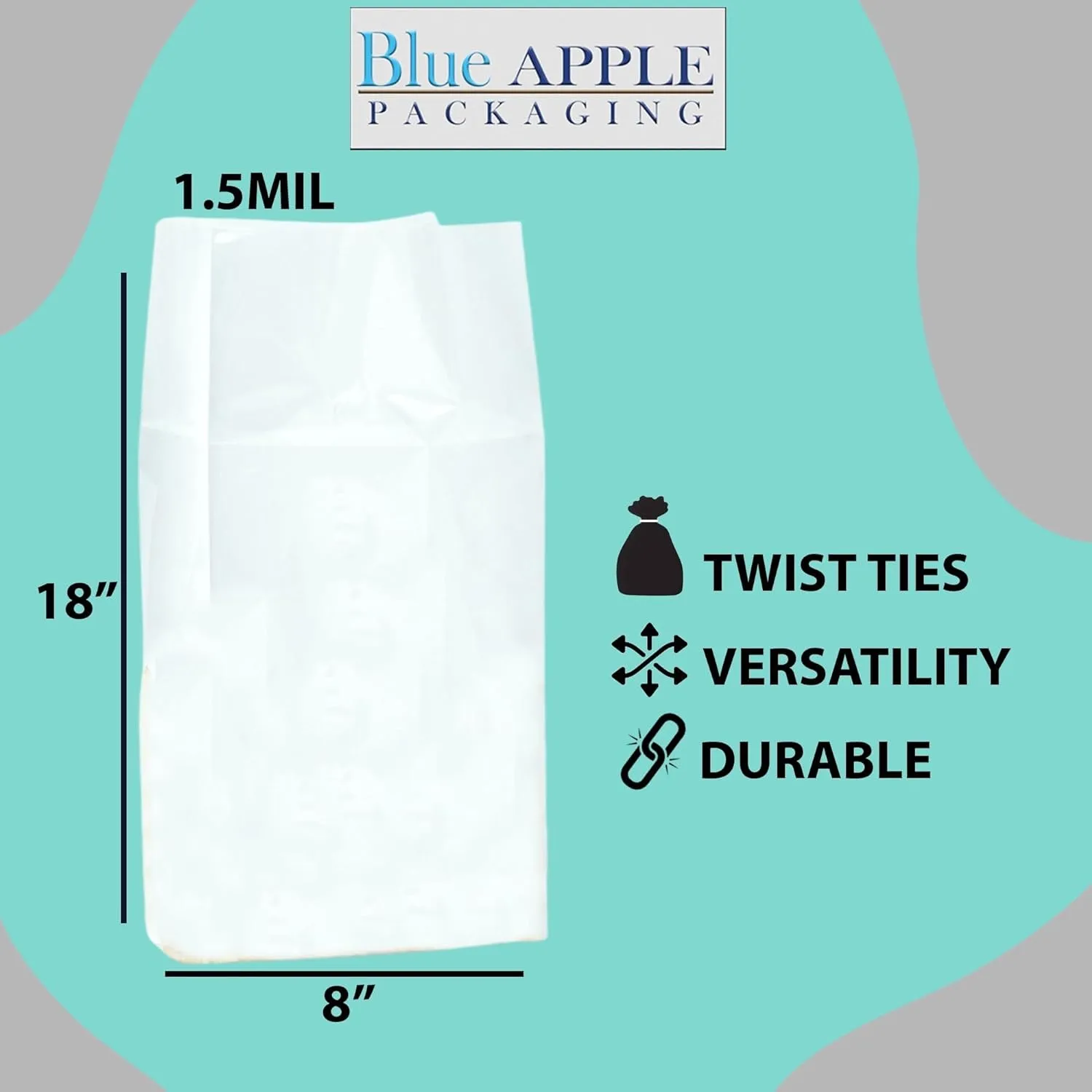 8X4X18 Inches Gusseted Polypropylene Bags 1.5 Mil Side Gusset