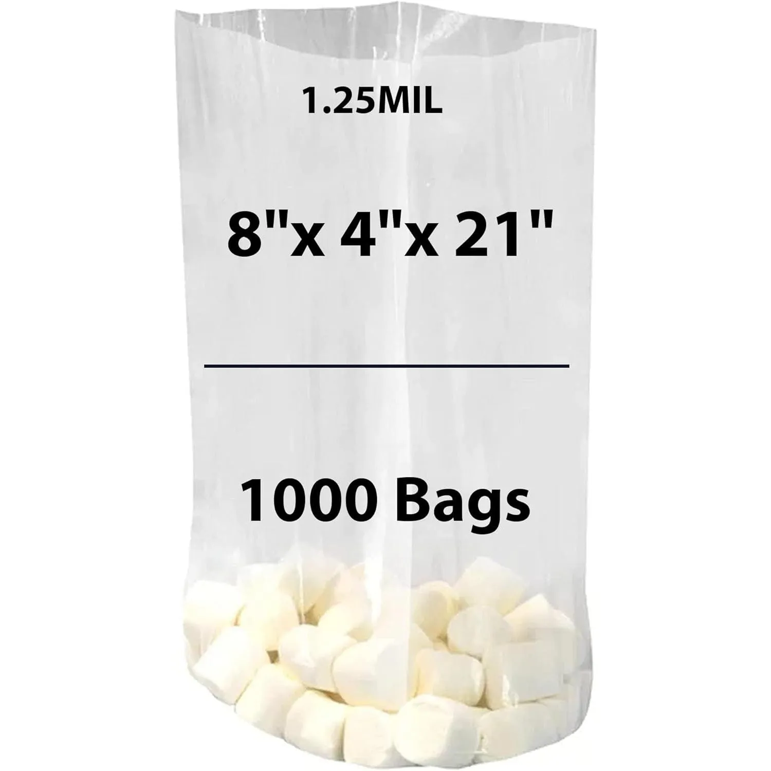 8X4X21 inches Gusseted Poly Bags Clear 1.25 Mil Low Density LDPE