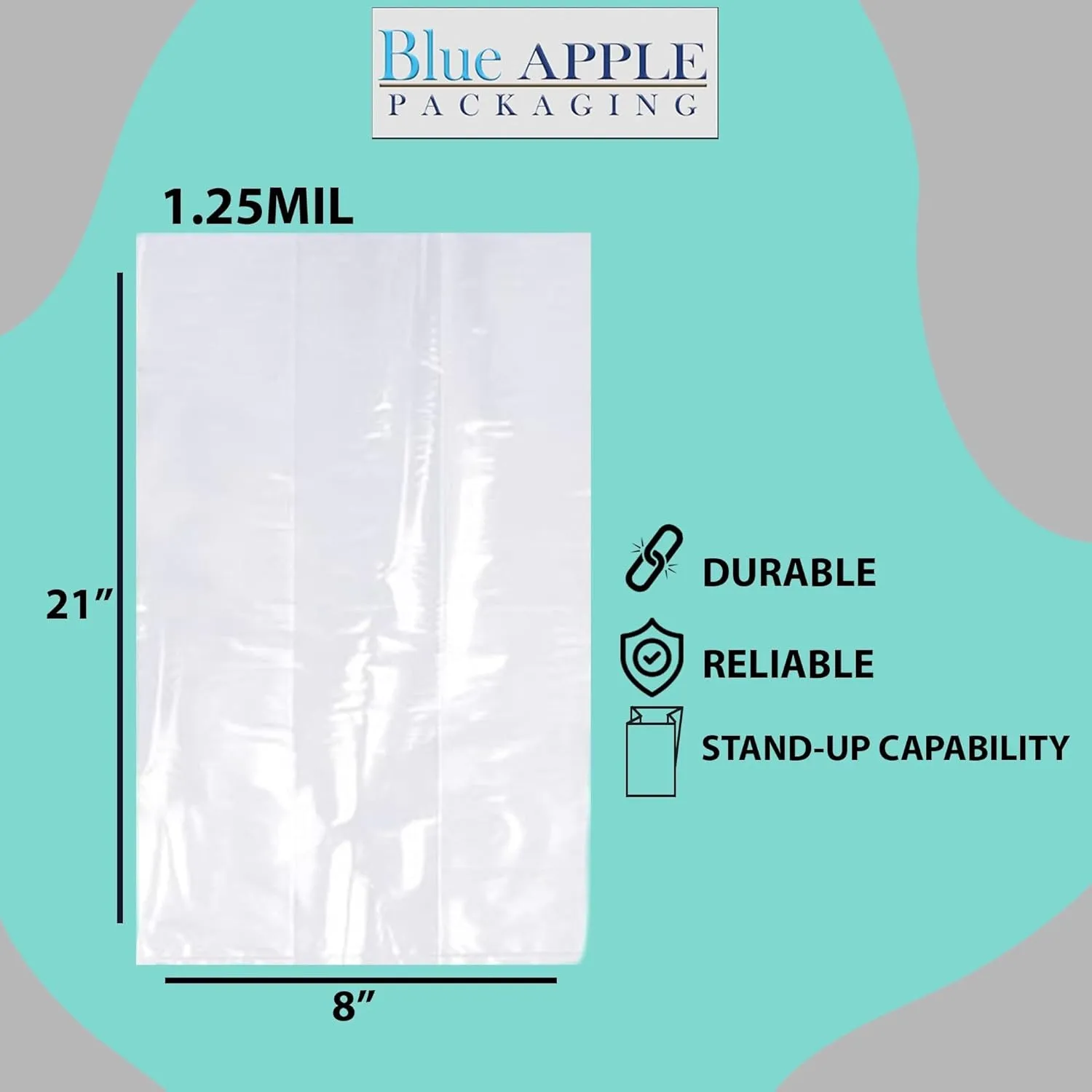 8X4X21 inches Gusseted Poly Bags Clear 1.25 Mil Low Density LDPE