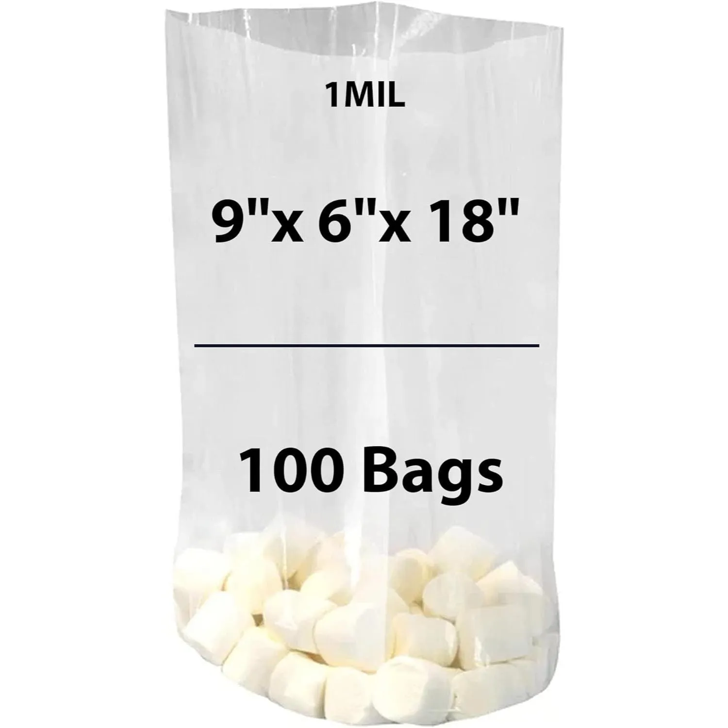 9X6X18 inches Gusseted Poly Bags Clear 1 Mil Low Density LDPE