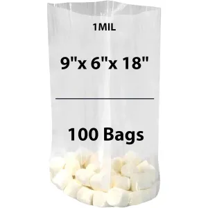9X6X18 inches Gusseted Poly Bags Clear 1 Mil Low Density LDPE