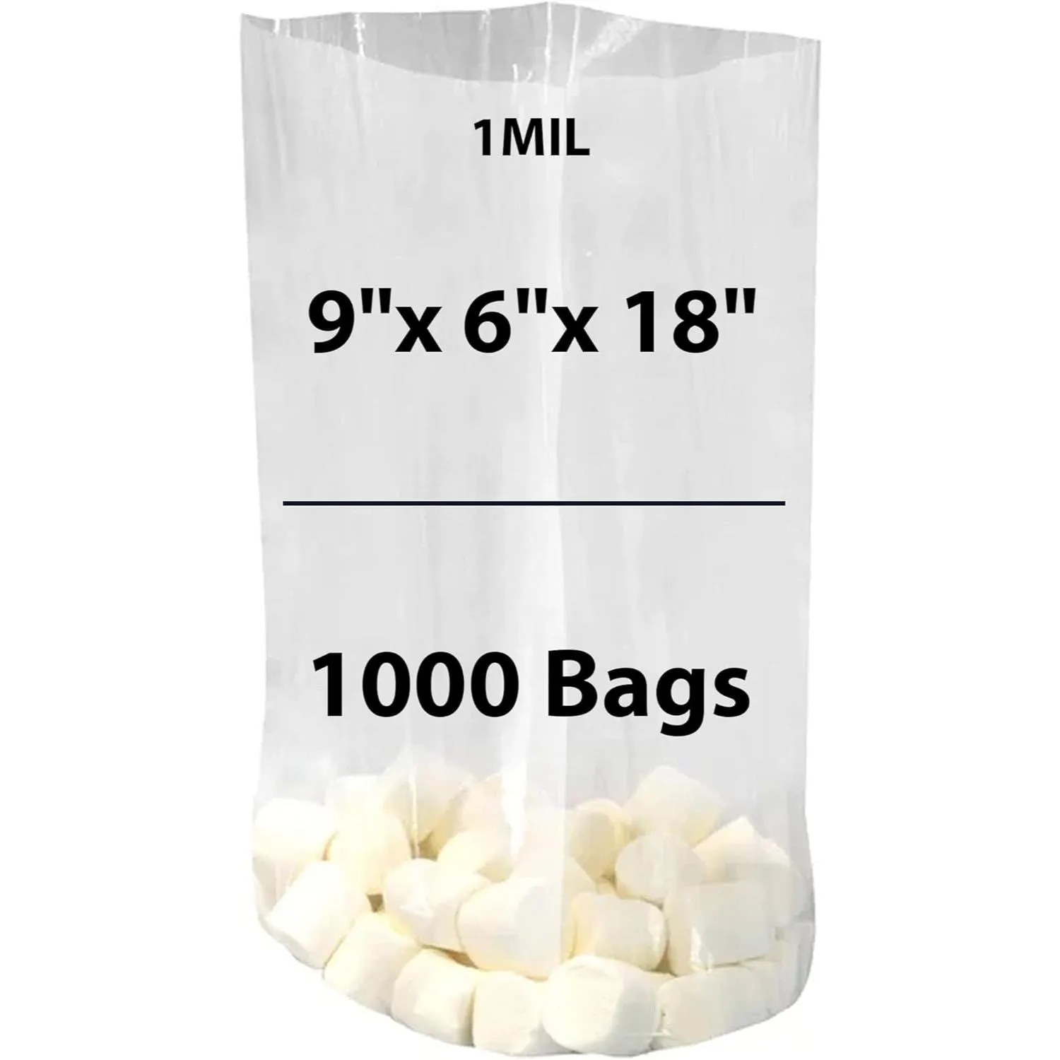 9X6X18 inches Gusseted Poly Bags Clear 1 Mil Low Density LDPE