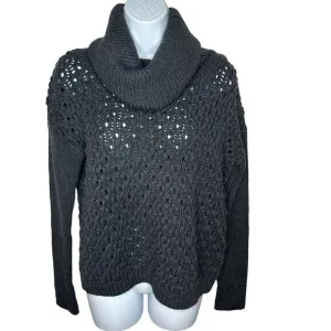 Alice   Olivia Cowl Neck Sweater Size S Gray Chunky Open Knit 100% Wool