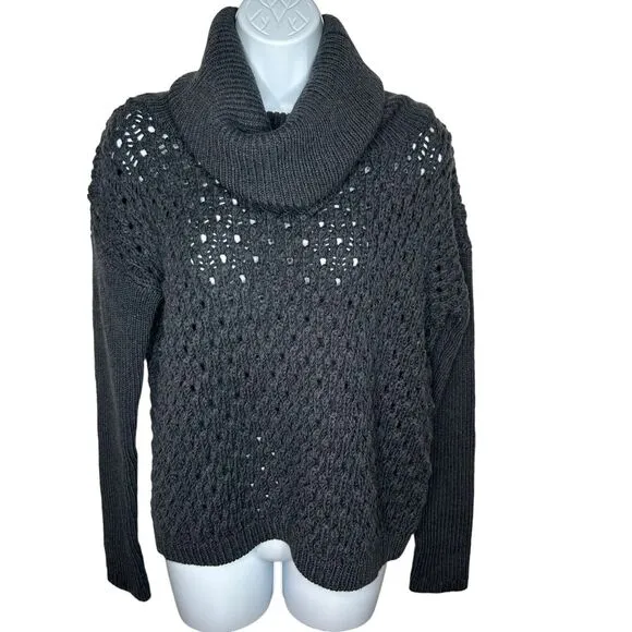 Alice   Olivia Cowl Neck Sweater Size S Gray Chunky Open Knit 100% Wool