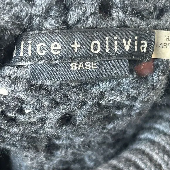 Alice   Olivia Cowl Neck Sweater Size S Gray Chunky Open Knit 100% Wool
