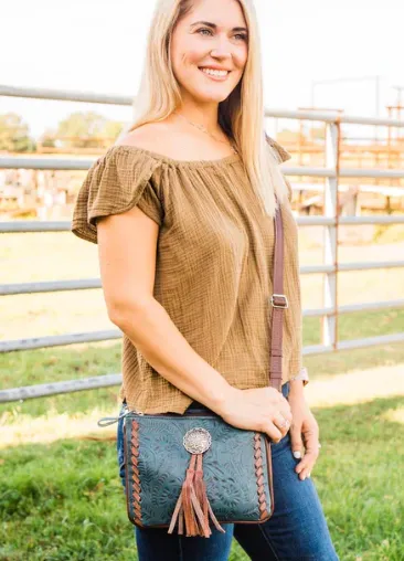 American West Handbag Lariats & Lace Collection: Crossbody Multi-Compartment Bag