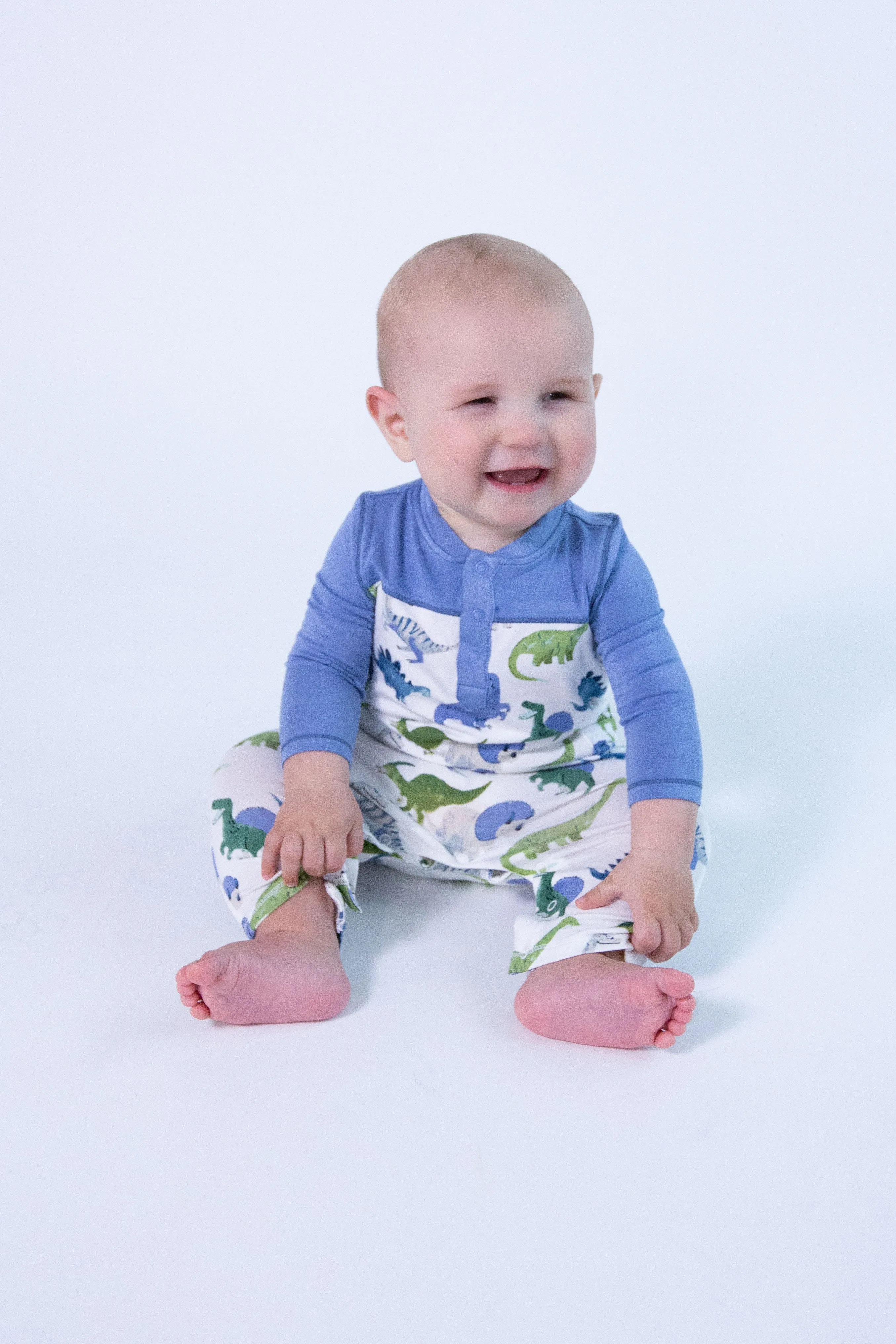 Angel Dear Painterly Dino Romper with Pockets
