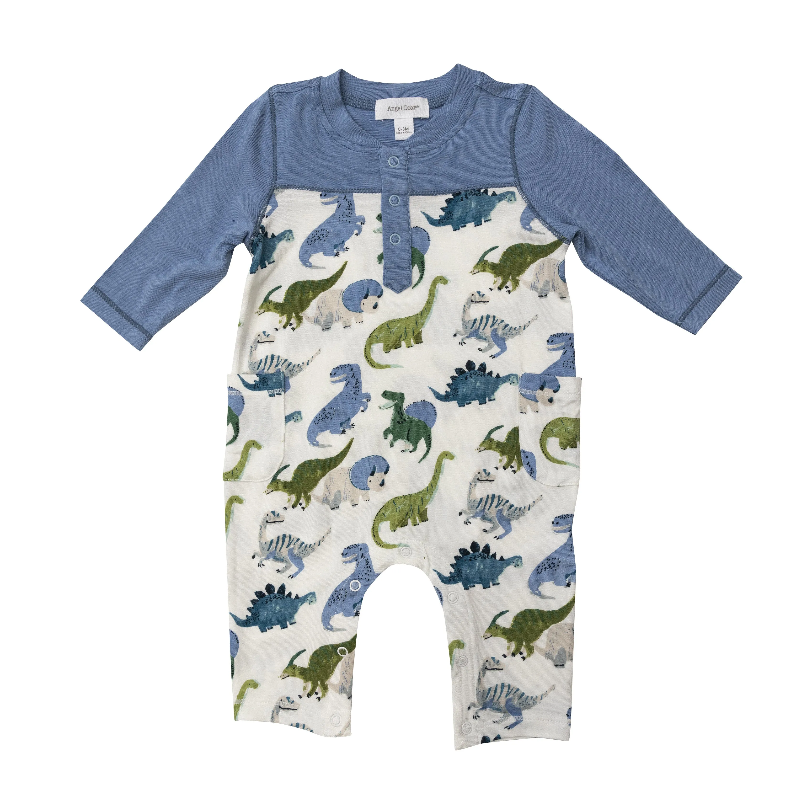Angel Dear Painterly Dino Romper with Pockets