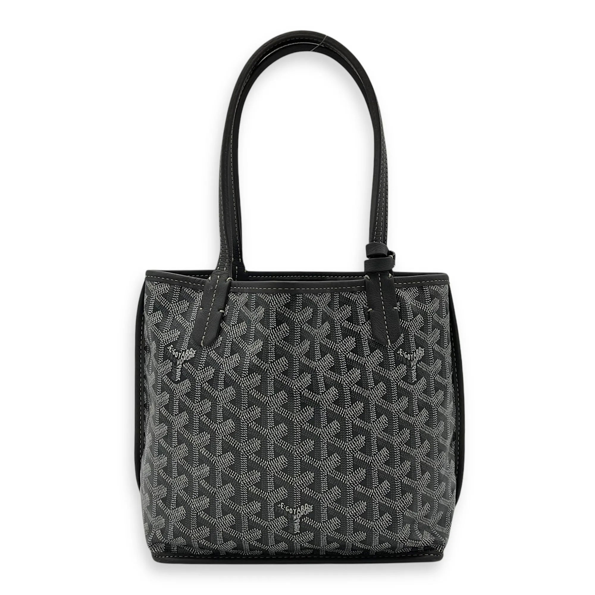 Anjou Mini Grey Tote Bag in Coated Canvas, Silver hardware