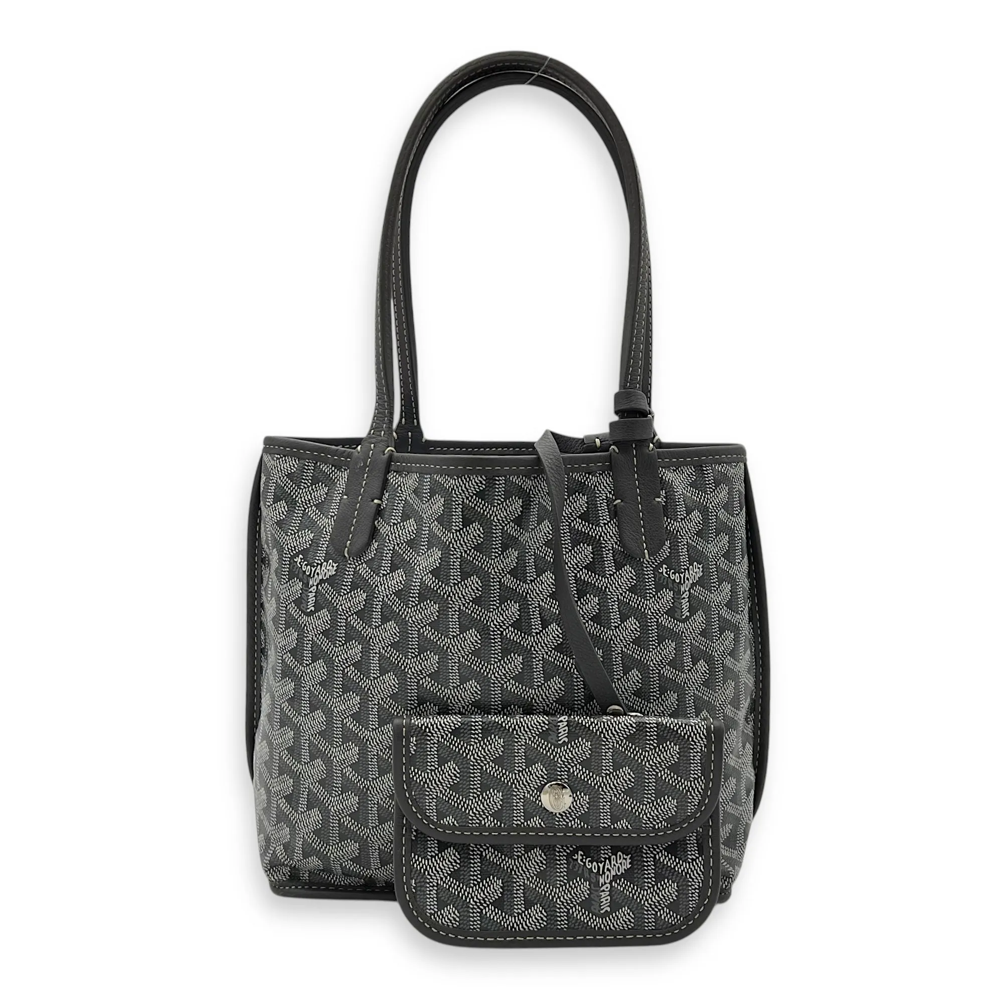 Anjou Mini Grey Tote Bag in Coated Canvas, Silver hardware