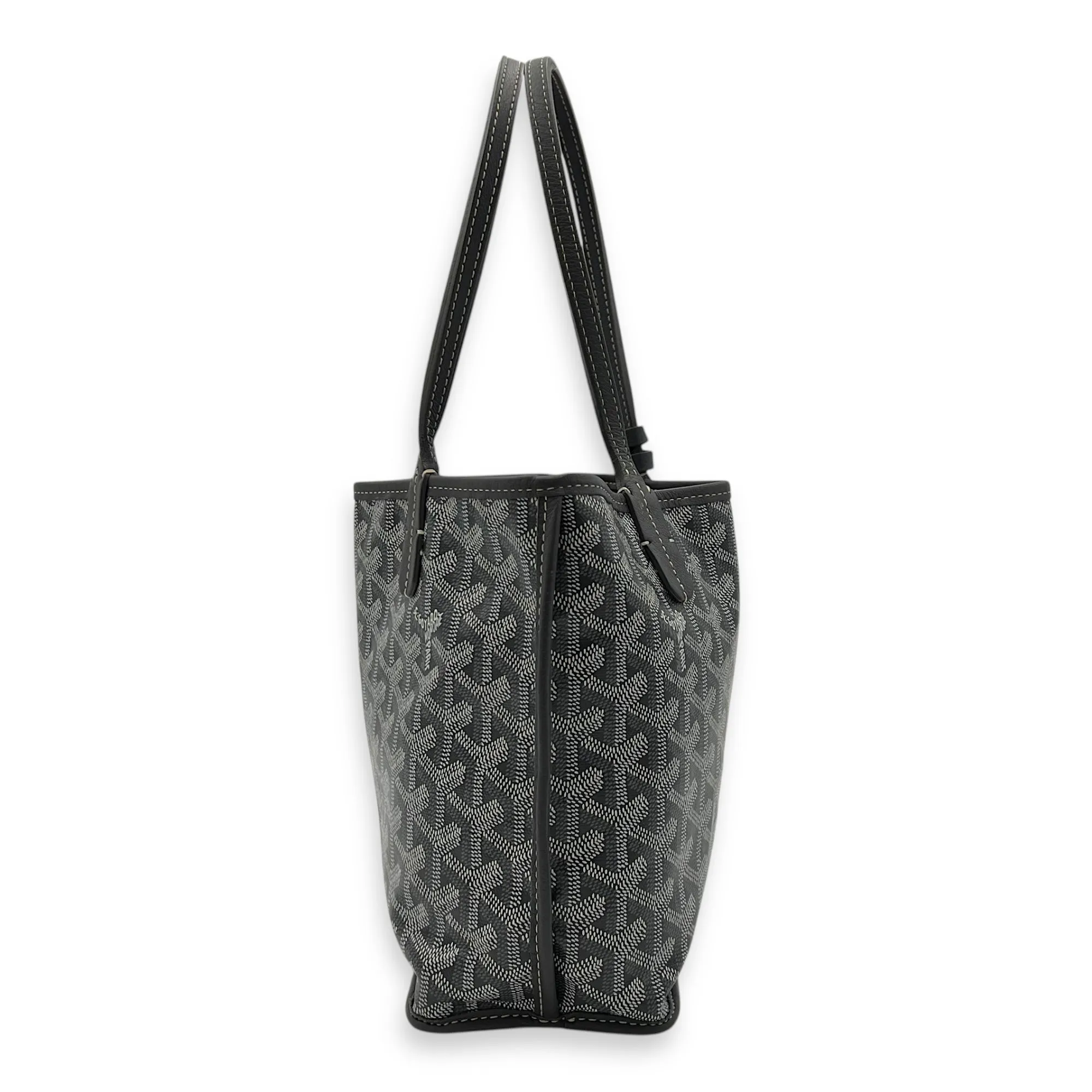 Anjou Mini Grey Tote Bag in Coated Canvas, Silver hardware
