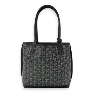 Anjou Mini Grey Tote Bag in Coated Canvas, Silver hardware