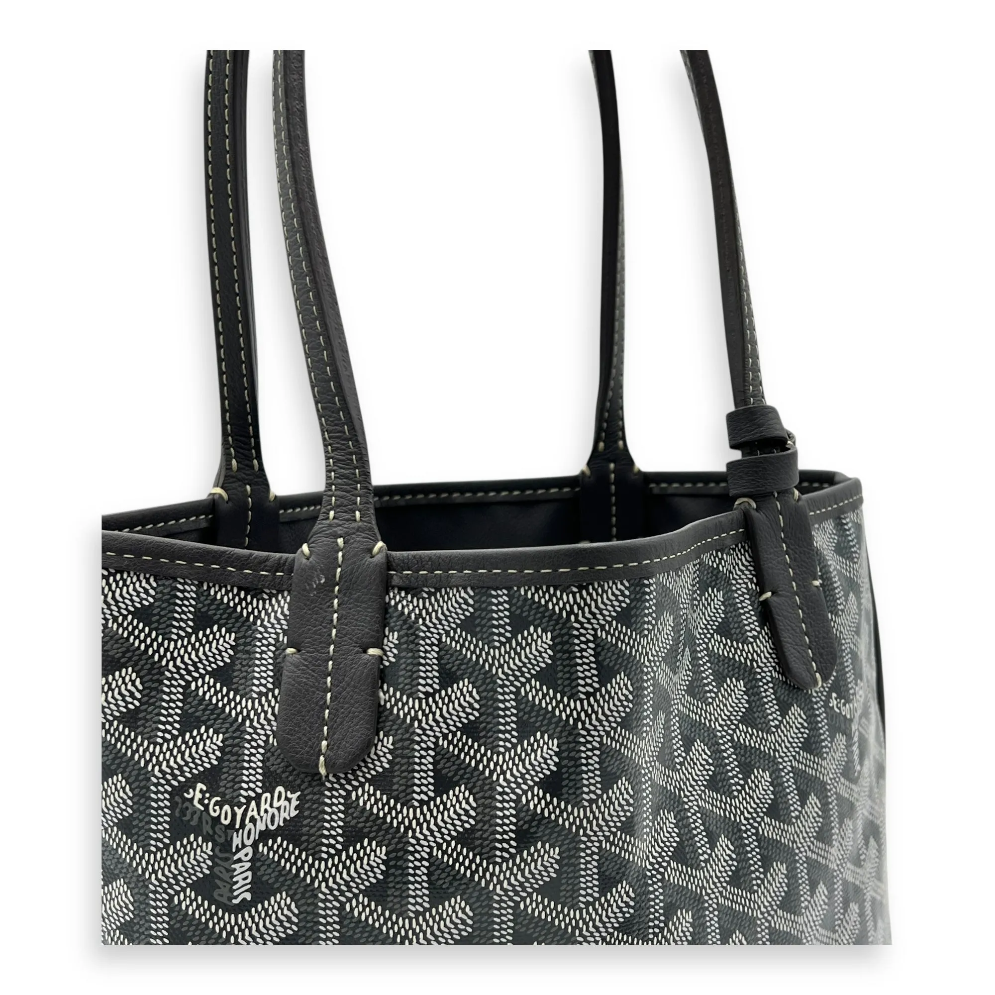 Anjou Mini Grey Tote Bag in Coated Canvas, Silver hardware