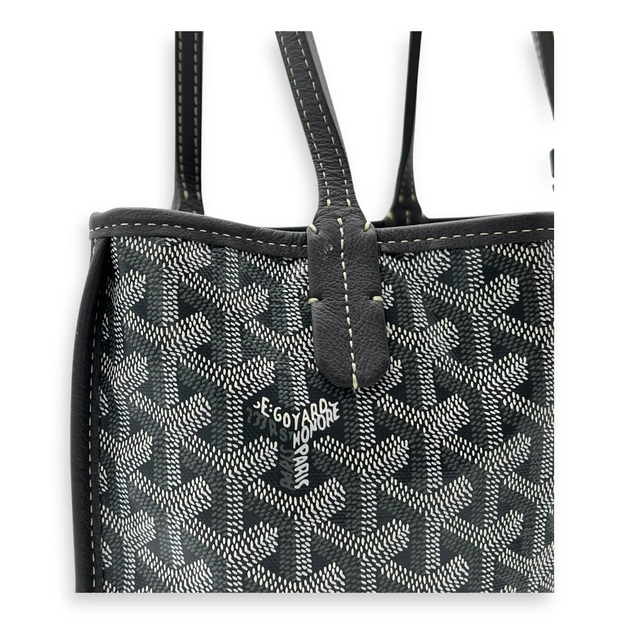 Anjou Mini Grey Tote Bag in Coated Canvas, Silver hardware