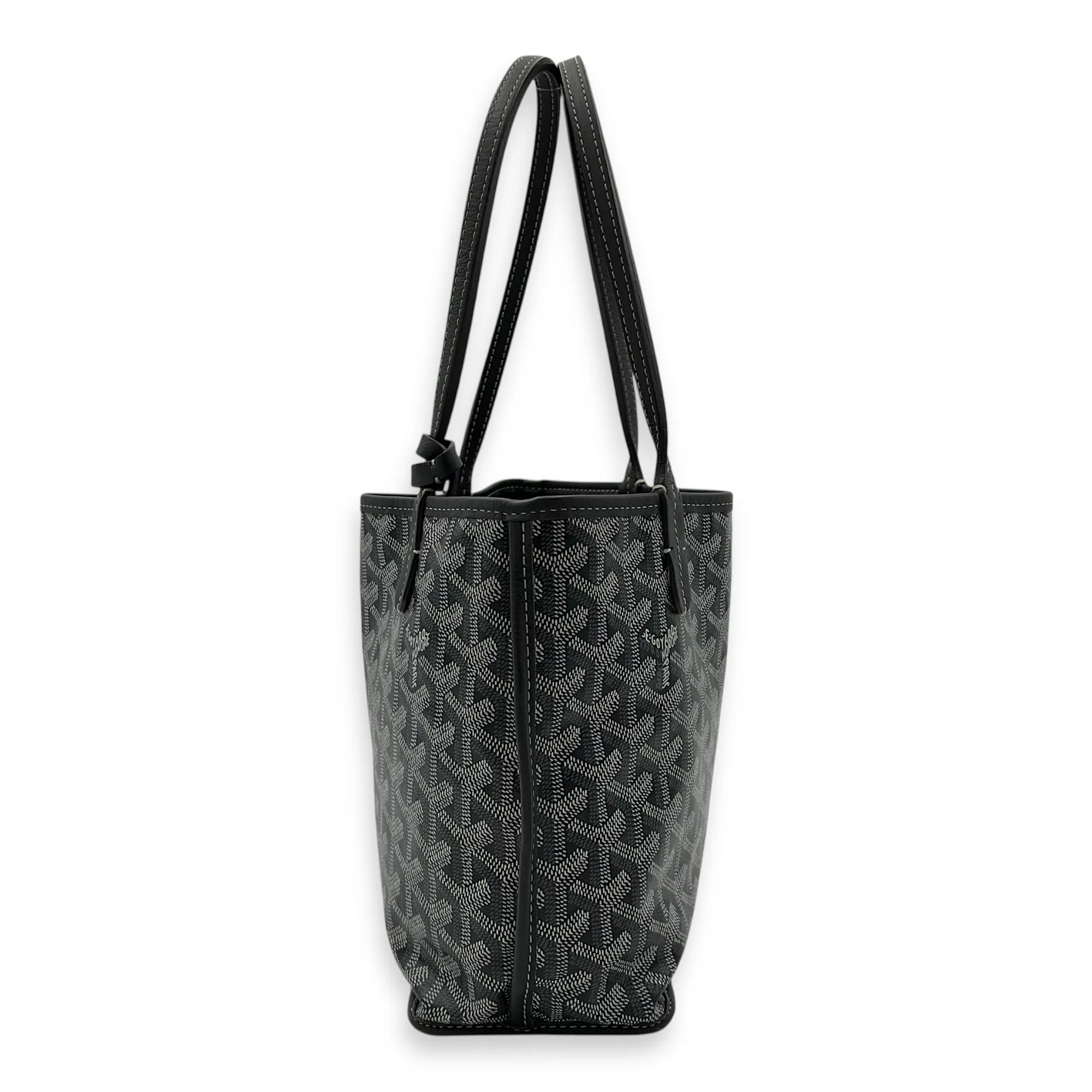 Anjou Mini Grey Tote Bag in Coated Canvas, Silver hardware
