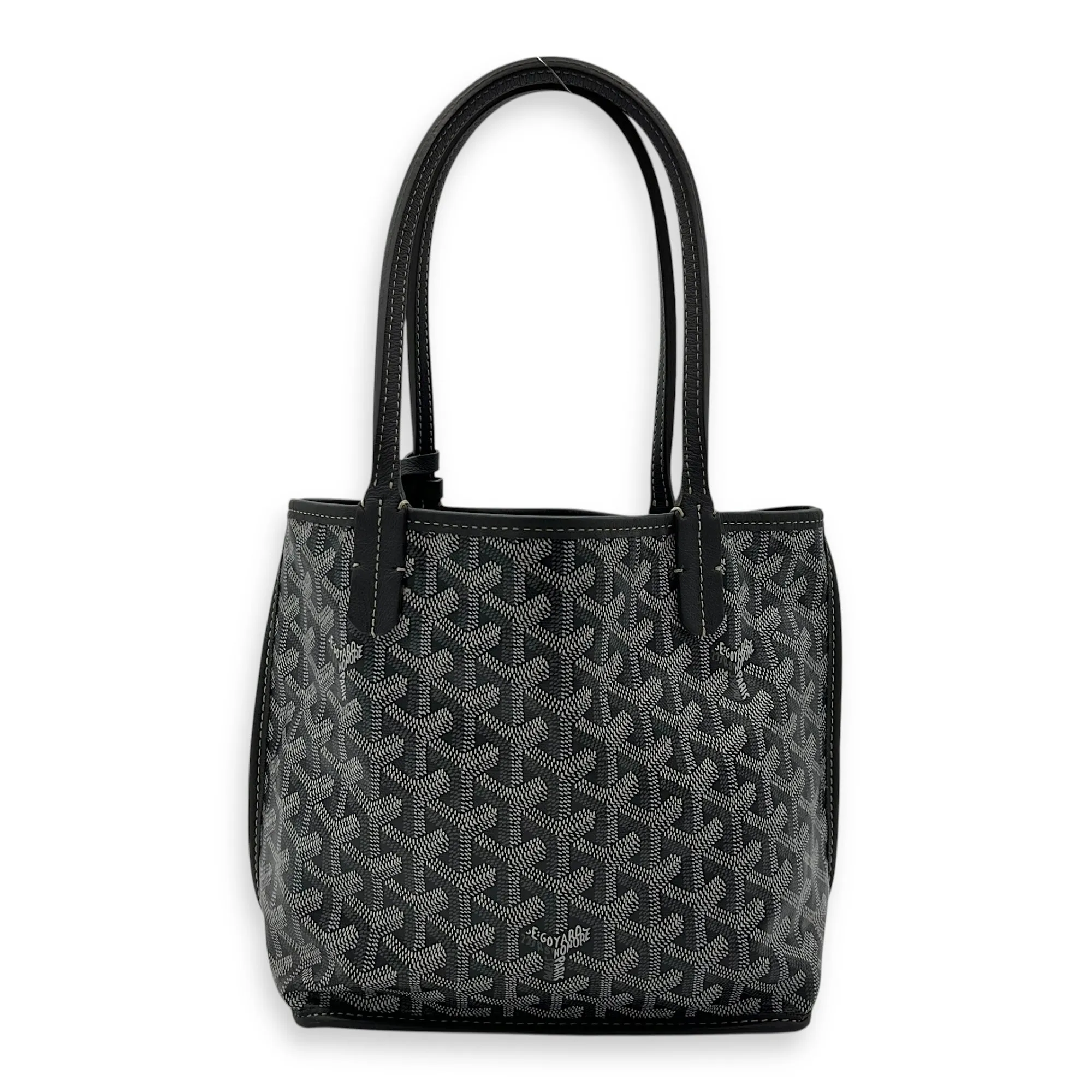 Anjou Mini Grey Tote Bag in Coated Canvas, Silver hardware