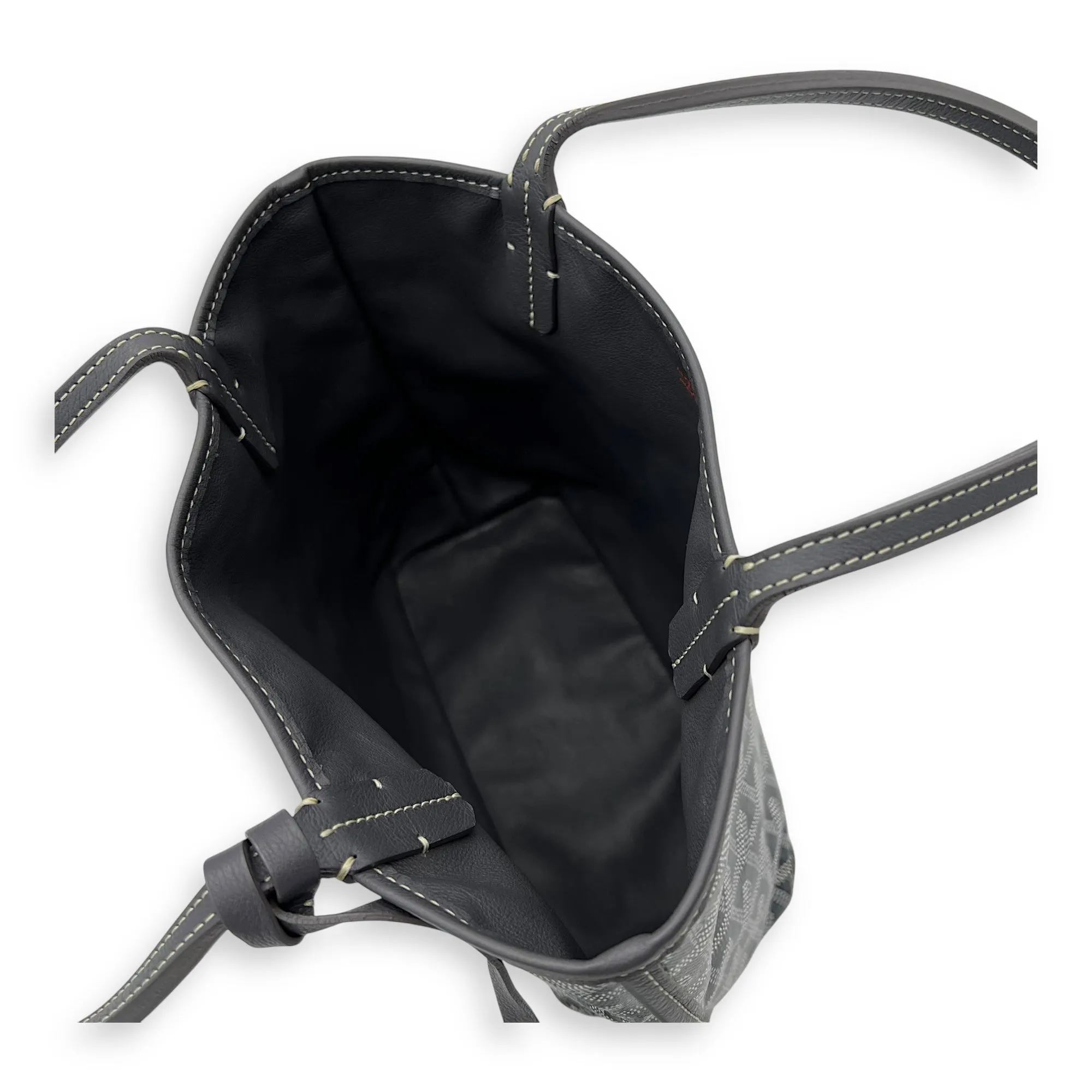 Anjou Mini Grey Tote Bag in Coated Canvas, Silver hardware