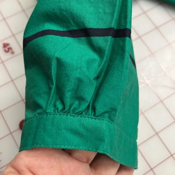 ANN TAYLOR Green Stripe Off The Shoulder 3/4 SLV Cotton Belted Shift Dress SZ 4