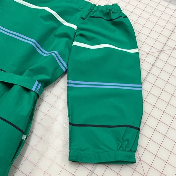 ANN TAYLOR Green Stripe Off The Shoulder 3/4 SLV Cotton Belted Shift Dress SZ 4