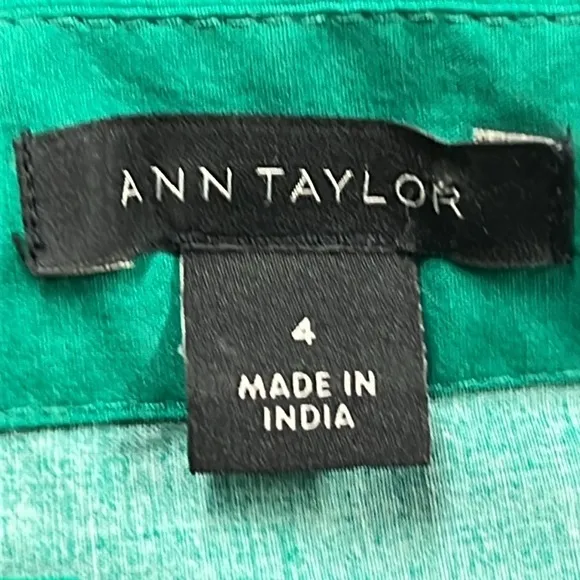 ANN TAYLOR Green Stripe Off The Shoulder 3/4 SLV Cotton Belted Shift Dress SZ 4