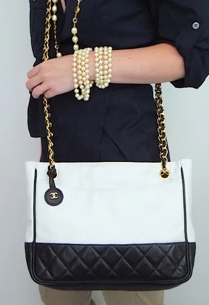 Authentic Chanel Vintage Black & White Tote