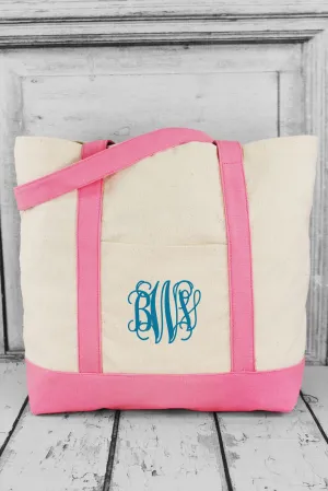 BAGedge Canvas Boat Tote, Natural and Pink