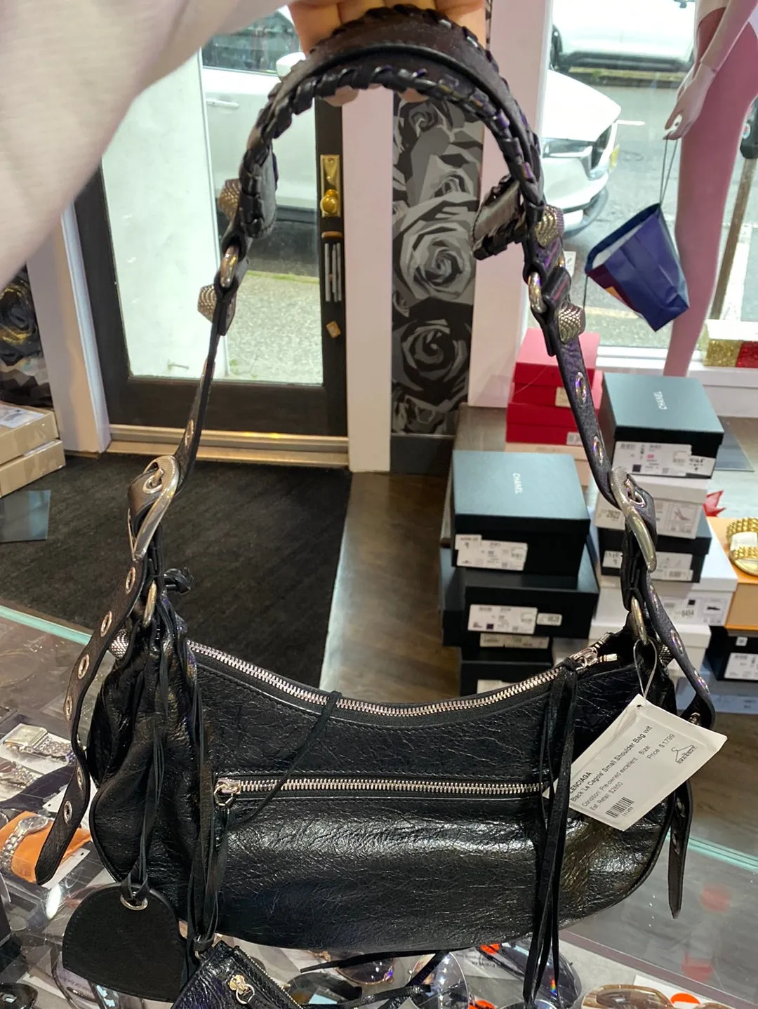 Balenciaga Black 'Le Cagole' Small Shoulder Bag with Silver Hardware