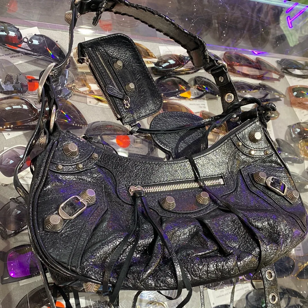 Balenciaga Black 'Le Cagole' Small Shoulder Bag with Silver Hardware