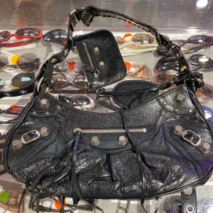 Balenciaga Black 'Le Cagole' Small Shoulder Bag with Silver Hardware