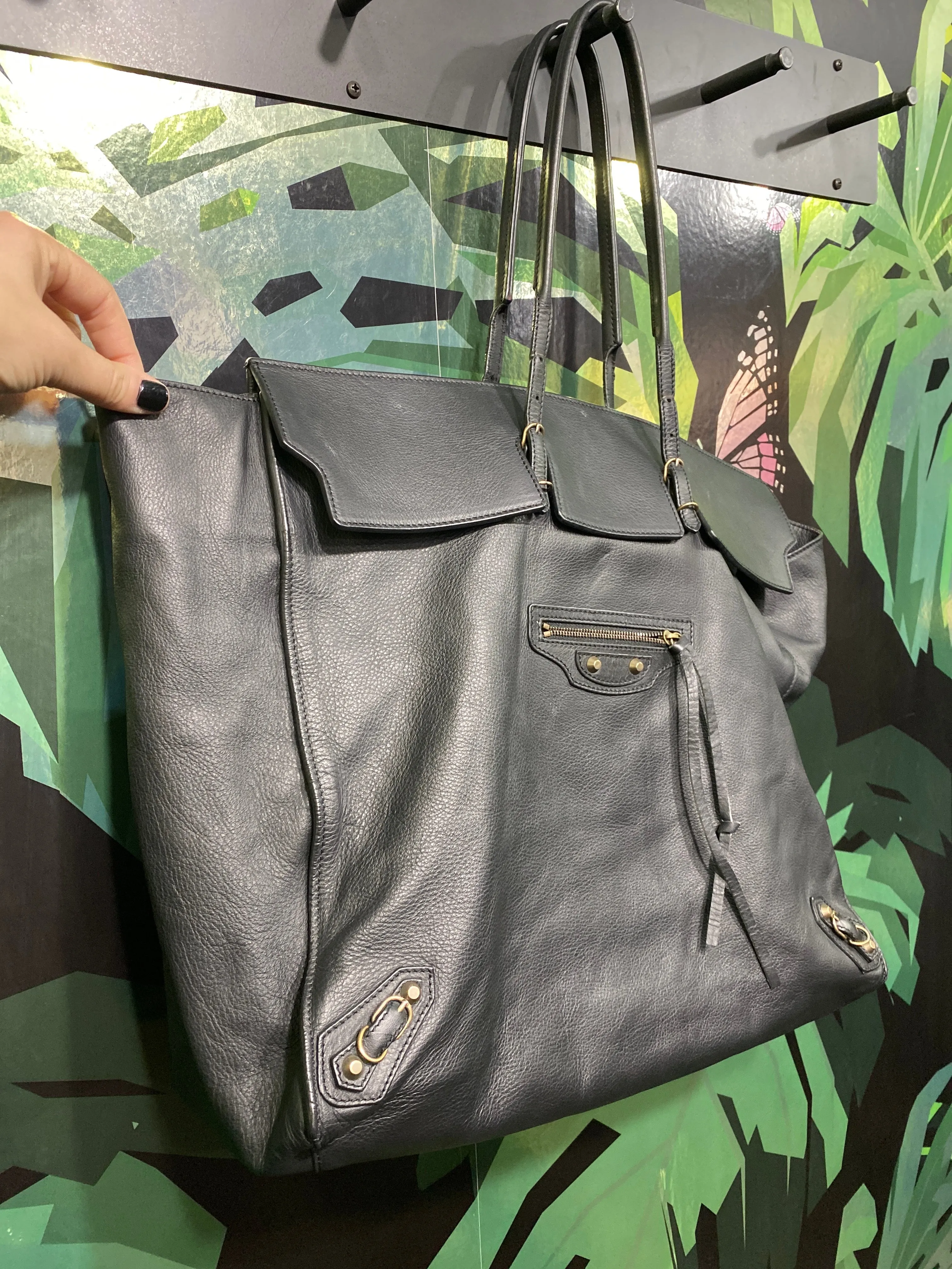 Balenciaga Black Leather Flap Papier A4 Tote Bag