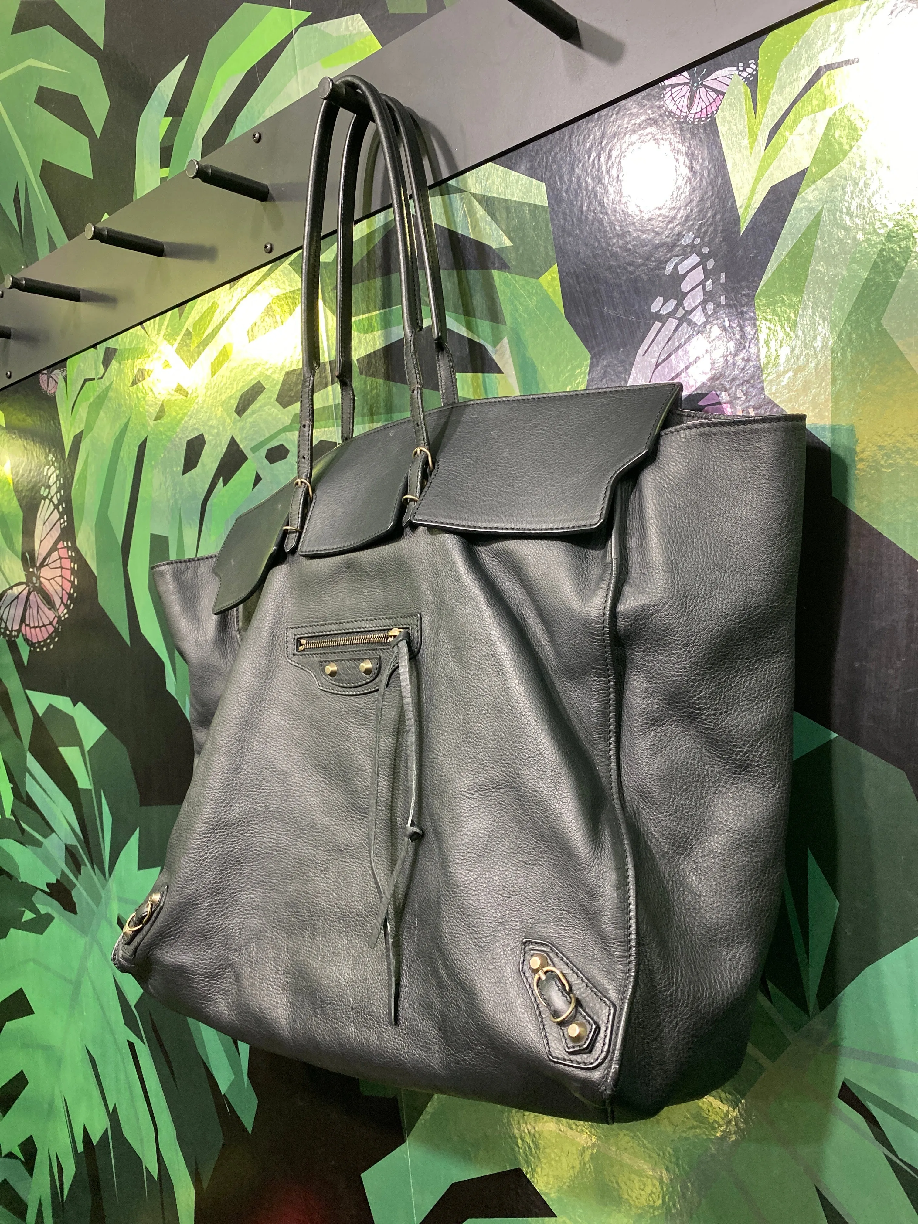Balenciaga Black Leather Flap Papier A4 Tote Bag
