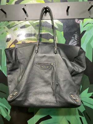 Balenciaga Black Leather Flap Papier A4 Tote Bag