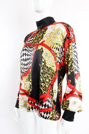 Baroque Belt Print Mock Neck Blouse