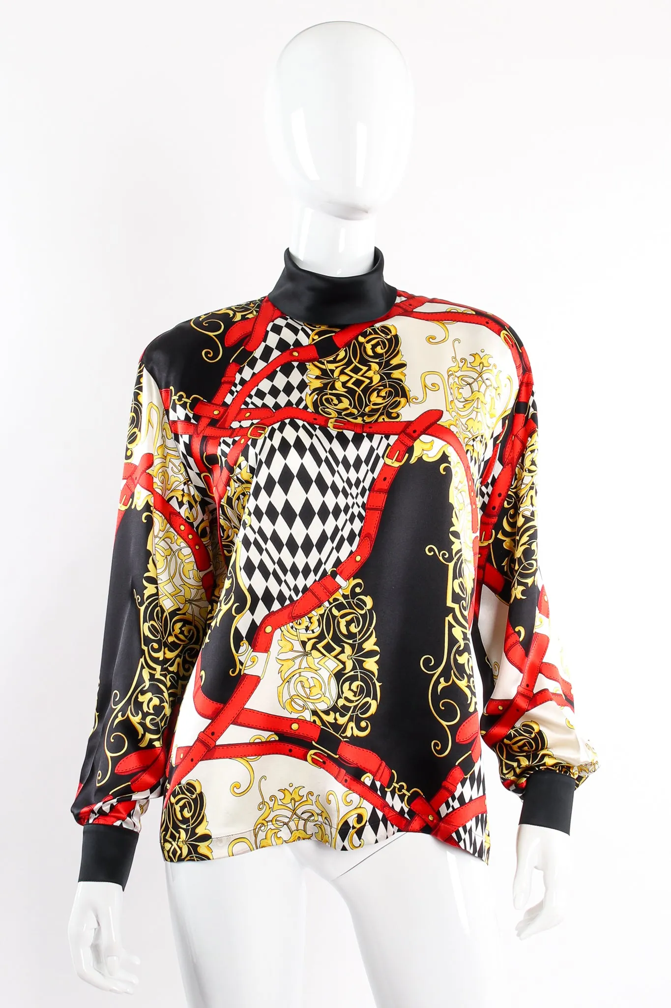 Baroque Belt Print Mock Neck Blouse