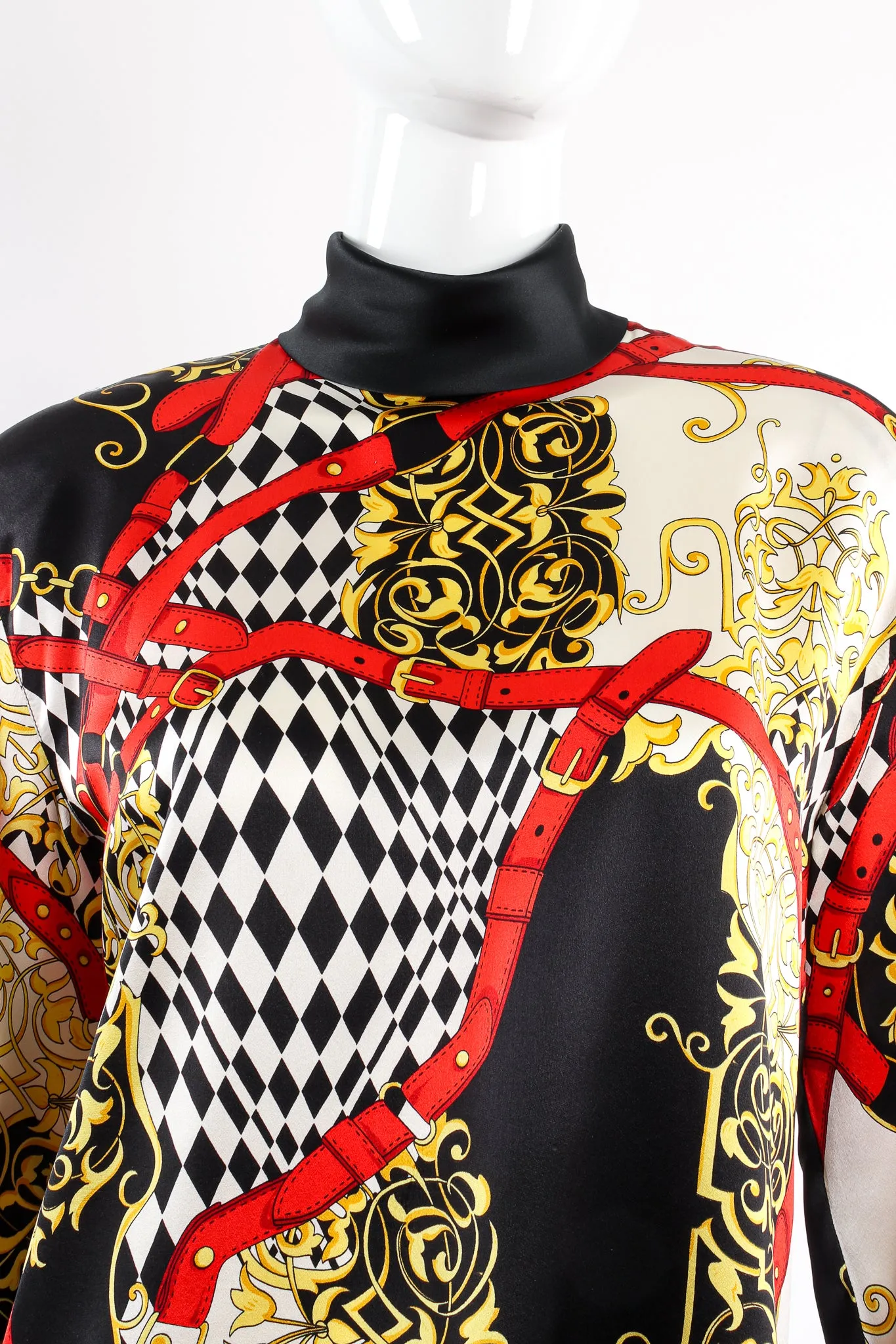 Baroque Belt Print Mock Neck Blouse