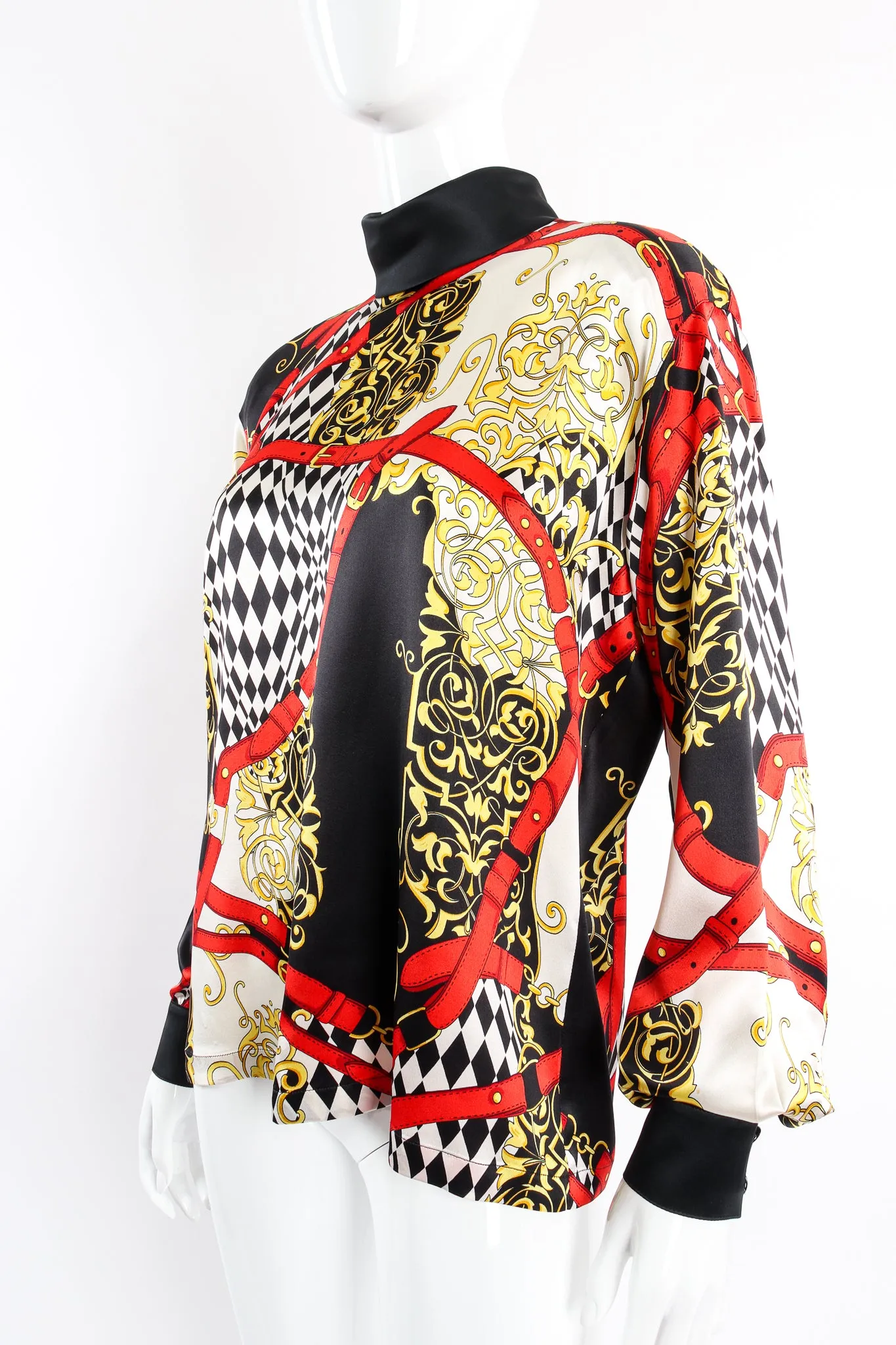 Baroque Belt Print Mock Neck Blouse