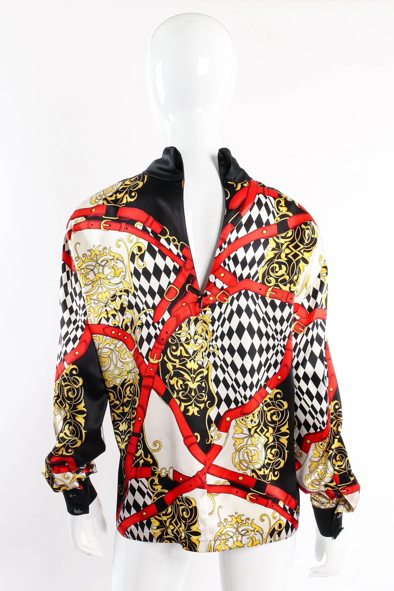Baroque Belt Print Mock Neck Blouse