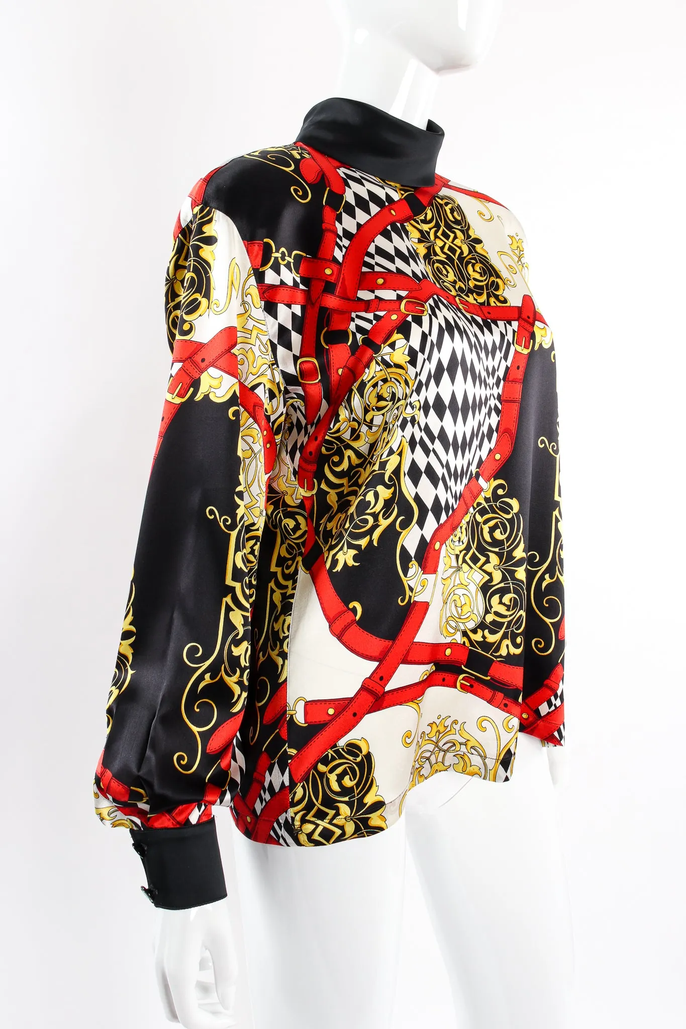Baroque Belt Print Mock Neck Blouse