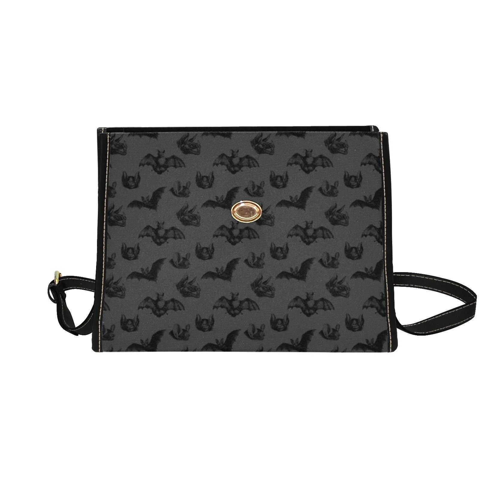 Bat Gothic Purse, Canvas Satchel bag, Vegan Hand Bag Goth Bag, Halloween Costume Adult Cosplay, Cute Black Witch women cross body purse