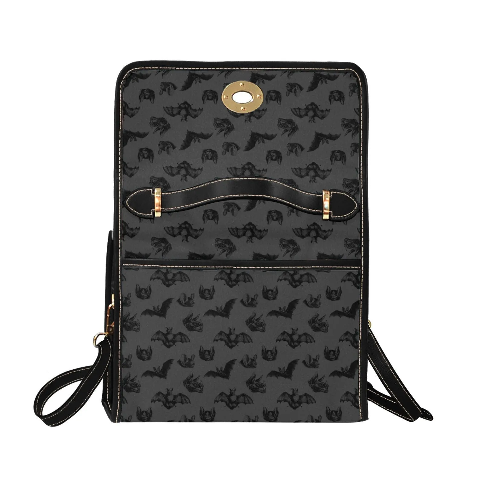 Bat Gothic Purse, Canvas Satchel bag, Vegan Hand Bag Goth Bag, Halloween Costume Adult Cosplay, Cute Black Witch women cross body purse