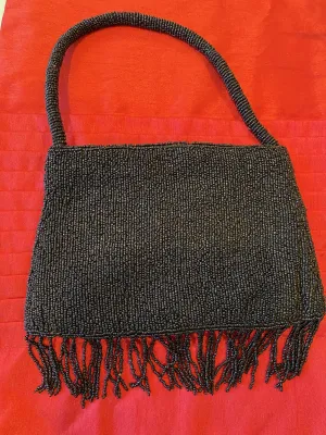 BEADED EVENING PURSE WITH STRAP AND ZIPPER - 12" WITH STRAP/ SB001