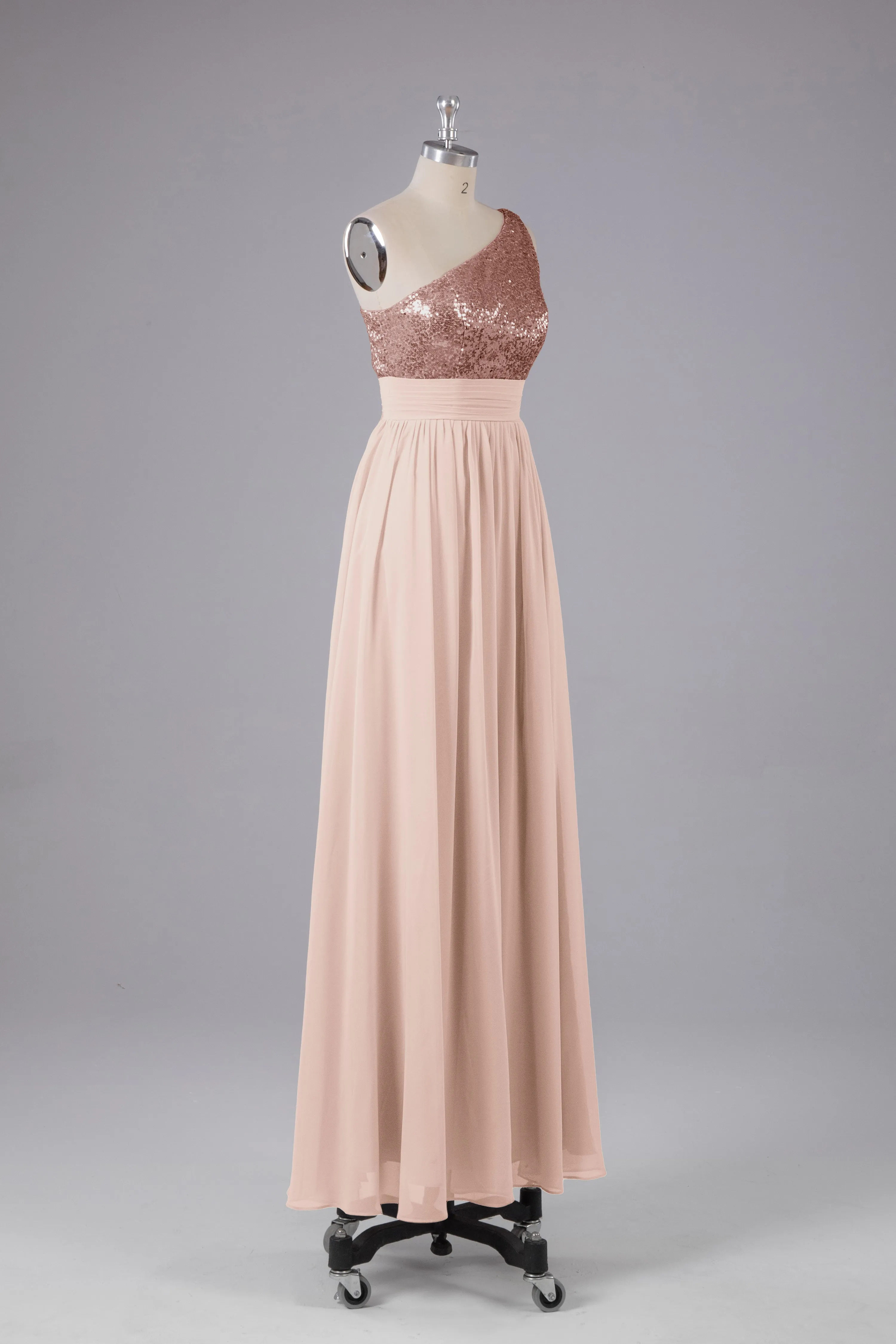 Beautiful  Sequins One-Shoulder Bridesmaid Dress with Pockets