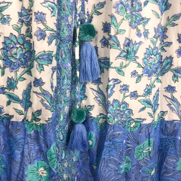 Bella Tu Cap Sleeve Mixed Floral Print Blue Dress Tassels Size 3XL