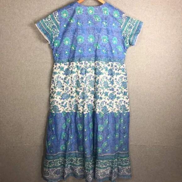 Bella Tu Cap Sleeve Mixed Floral Print Blue Dress Tassels Size 3XL