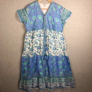 Bella Tu Cap Sleeve Mixed Floral Print Blue Dress Tassels Size 3XL