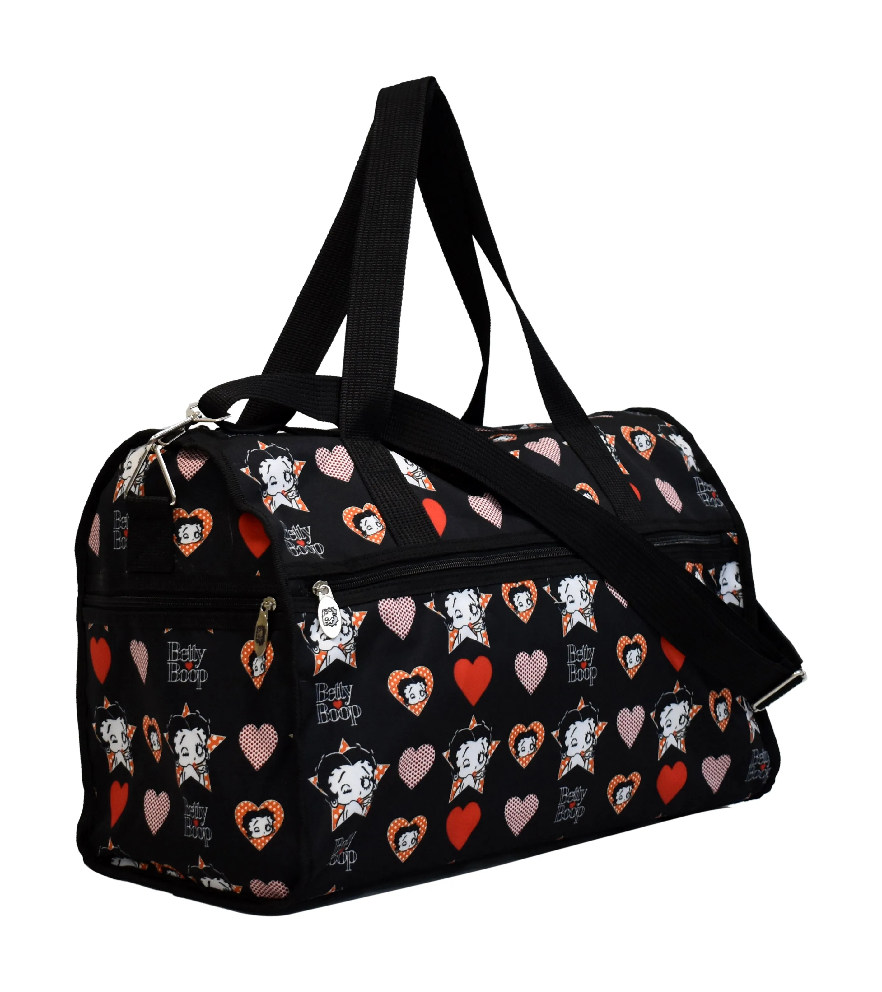 Betty Boop Black canvas L 19" Travel Duffel Bag heart star Sport Overnight