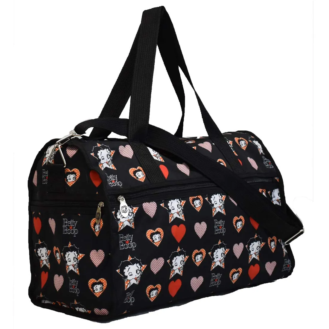 Betty Boop Black canvas L 19" Travel Duffel Bag heart star Sport Overnight
