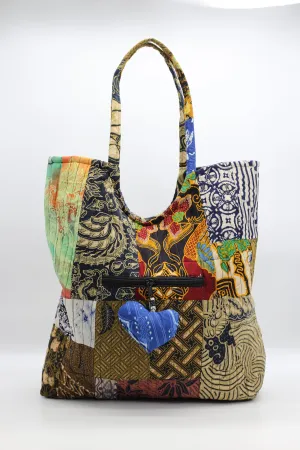 Big Square Hand Made Recycled Fabric Bag