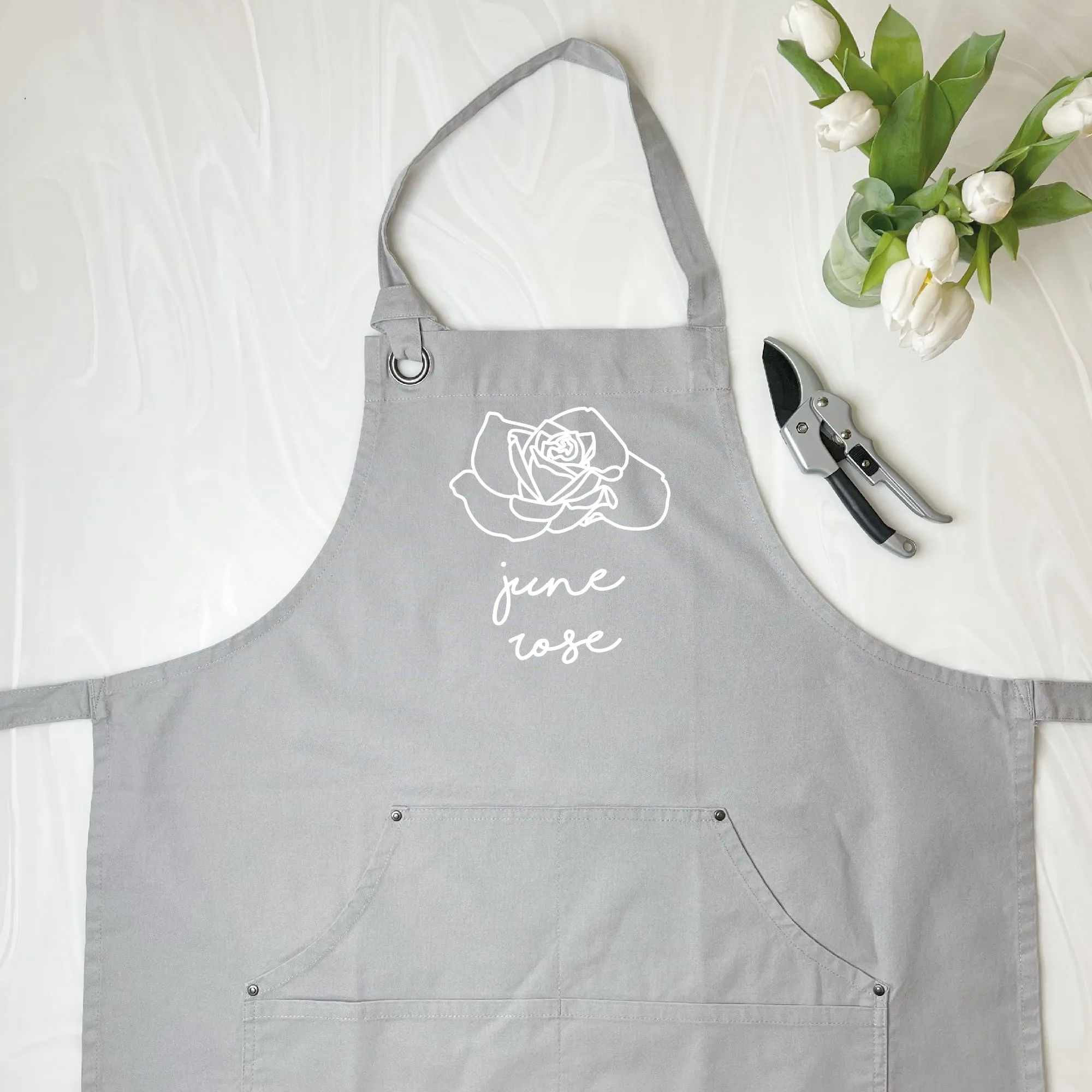 Birth Flower Silver Apron